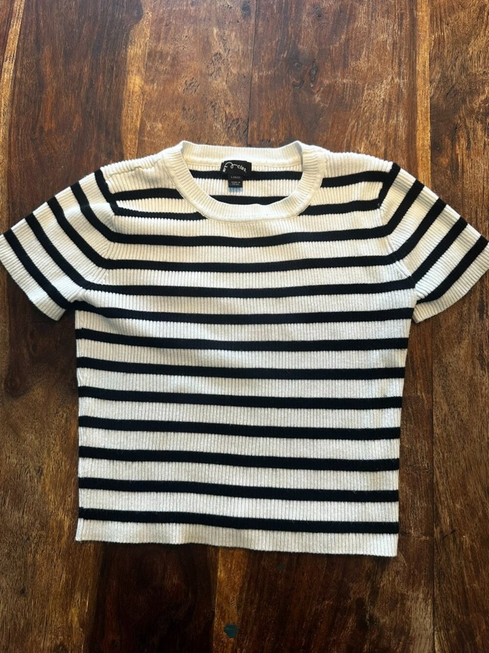 Art Class Girls Striped Ribbed Short Sleeve Top - Youth L 10/12